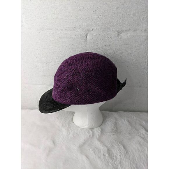 Supreme Harris Tweed 5 Panel Hat Purple Black Black Men's Logo Cap Vintage Made - Picture 2 of 7